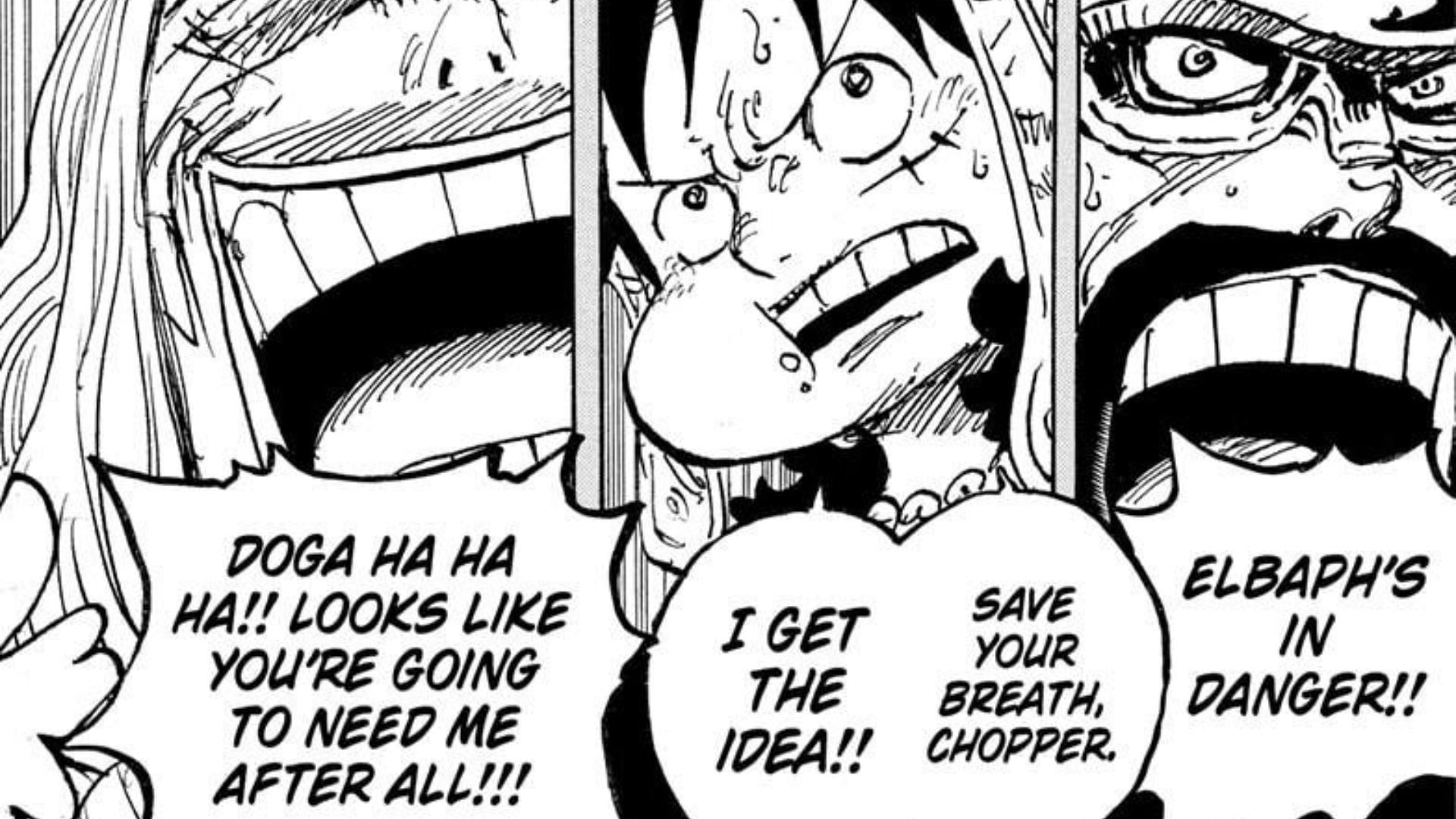 Luffy, Hajrudin, and Loki as seen in One Piece chapter 1151 (Image via Shueisha)